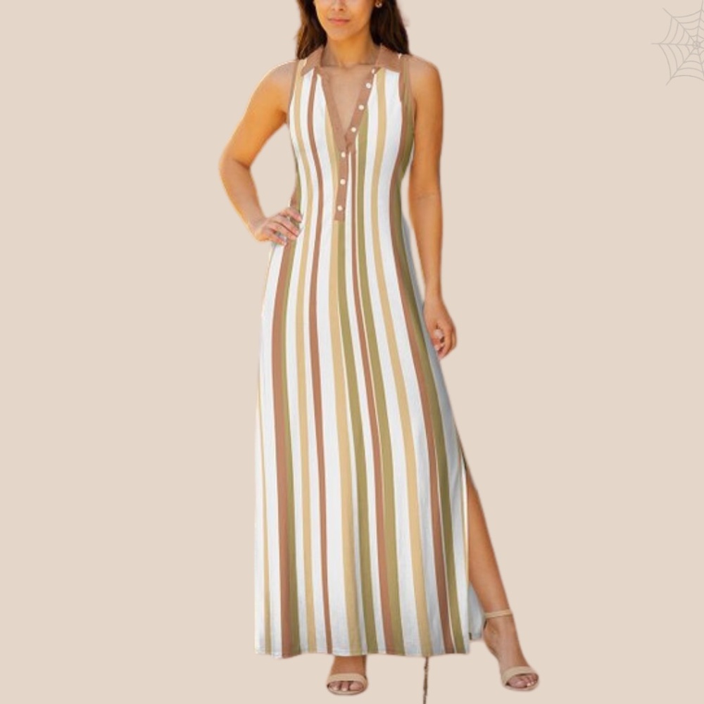 Lily Stripe Button-Front Maxi Dress